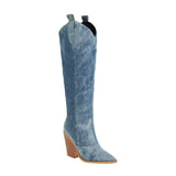 Viola - Schicke kniehohe Westernstiefel aus Denim | High-Fashion Denim Longboots mit Westernflair