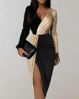 Elissa - Zweifarbiges figurbetontes langes Kleid