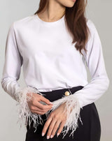 Eumie - Schön sitzender Pullover mit Kunstfeder Design am Handgelenk Sweater