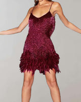 Evie - Ärmelloses Minikleid mit tiefem V Ausschnitt und Pailletten Quastendesign Kleid
