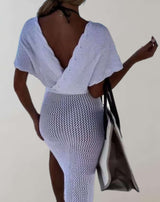 Hazel - Badeanzugkleid mit hohler Stickerei und tiefem V Ausschnitt Kleid