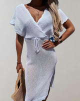 Hazel - Badeanzugkleid mit hohler Stickerei und tiefem V Ausschnitt Kleid