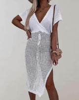 Hazel - Badeanzugkleid mit hohler Stickerei und tiefem V Ausschnitt Kleid