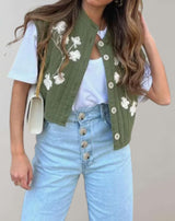 Jazz - Kurzes grünes ärmelloses Strickhemd