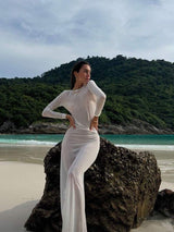 Celine - Luxus Maxikleid Kleid mit langen Ärmeln Weiß | Vintage Sommerkleid | Zeitlos design