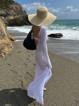 Celine - Luxus Maxikleid Kleid mit langen Ärmeln Weiß | Vintage Sommerkleid | Zeitlos design