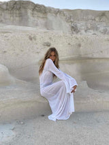 Celine - Luxus Maxikleid Kleid mit langen Ärmeln Weiß | Vintage Sommerkleid | Zeitlos design