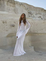 Celine - Luxus Maxikleid Kleid mit langen Ärmeln Weiß | Vintage Sommerkleid | Zeitlos design