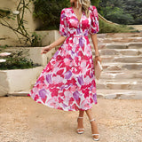 Gein - Charmantes Blumenkleid mit V-Ausschnitt