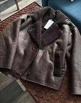 Finra – Kunstlederjacke mit Teddykragen