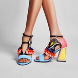 Fiona - Bunte High-Heel-Sandalen mit Verzierungen