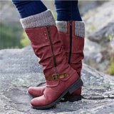 Winterstiefel Damen mit Strickbündchen und Schnalle – Lederoptik, verschiedene Farben