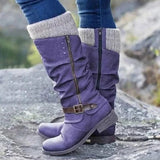 Winterstiefel Damen mit Strickbündchen und Schnalle – Lederoptik, verschiedene Farben