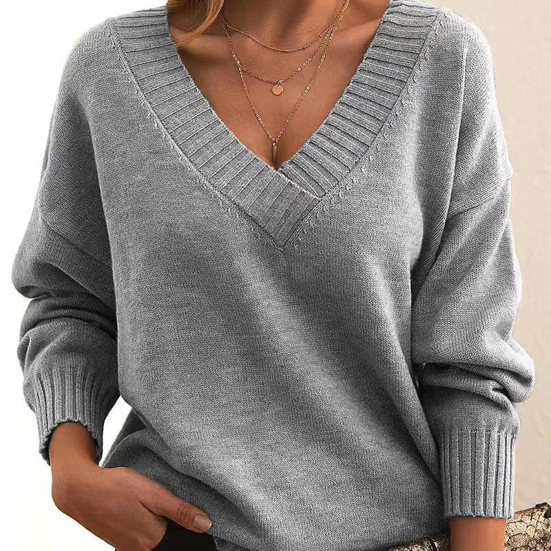 Beiger Damen Pullover mit V-Ausschnitt – Kuscheliger Oversize-Look für Herbst und Winter