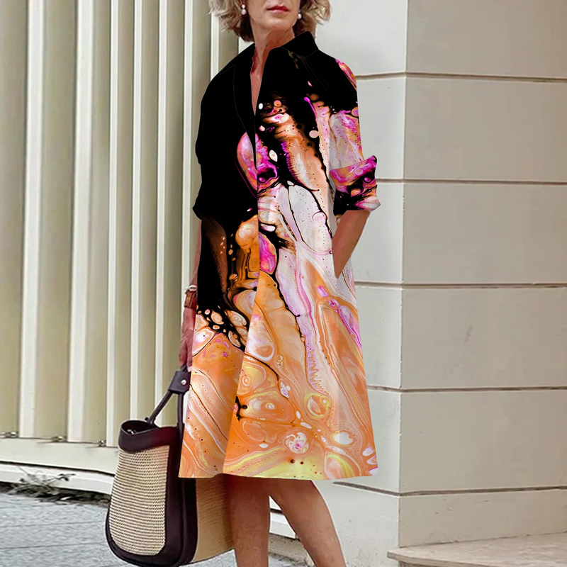 Miya – schmales Hemdkleid mit geometrischem Print und Wendekragen