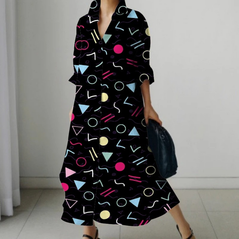 Irethel – bedrucktes, atmungsaktives Hemdblusenkleid im Business-Stil