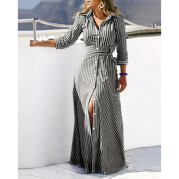 Bienna – winddichtes Hemdkleid mit grünem Gürteldruck