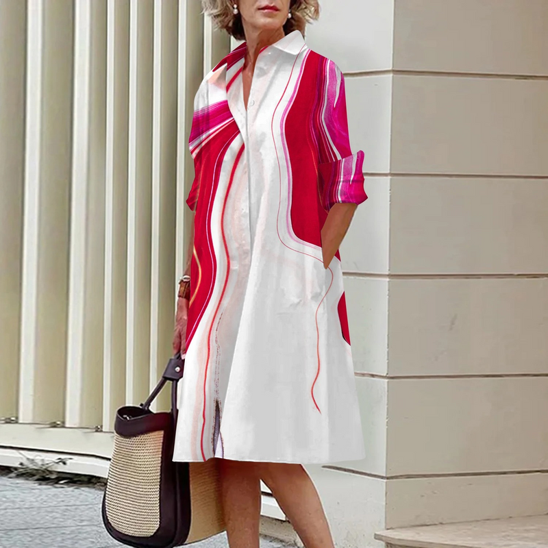 Miya – schmales Hemdkleid mit geometrischem Print und Wendekragen