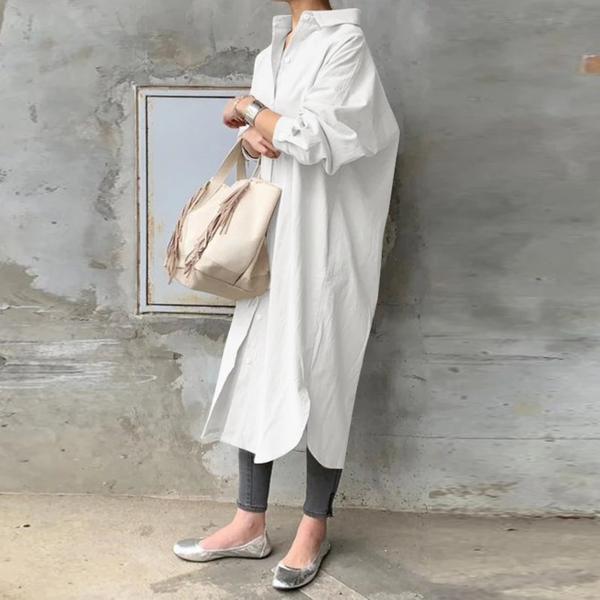 Esme – einfarbiges, langes Blusenkleid mit Kragen