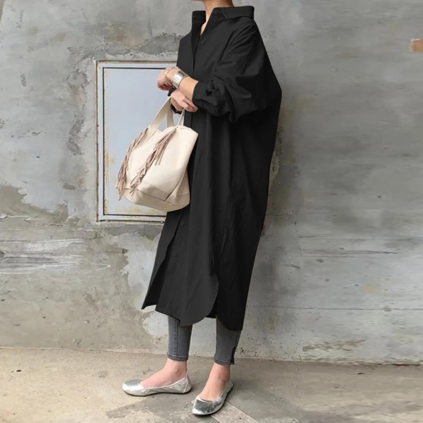 Esme – einfarbiges, langes Blusenkleid mit Kragen