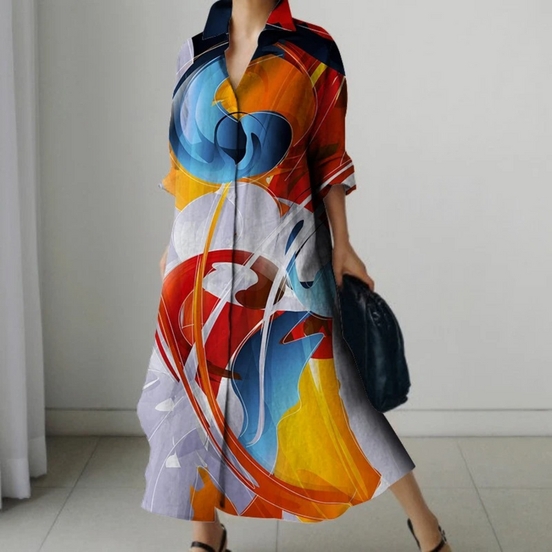Irethel – bedrucktes, atmungsaktives Hemdblusenkleid im Business-Stil