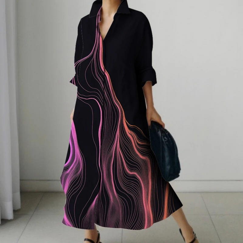 Irethel – bedrucktes, atmungsaktives Hemdblusenkleid im Business-Stil