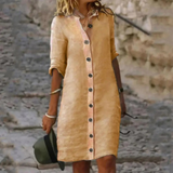 Guinevere – einfaches, schmales Blusenkleid mit Knöpfen in Khaki