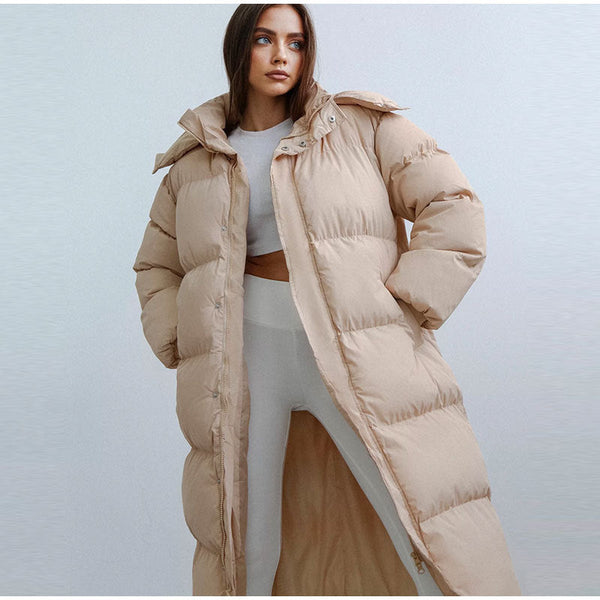 Abigail – Lange Pufferjacke mit hohem Kragen für Damen | Ultrawarmer, langer Steppmantel