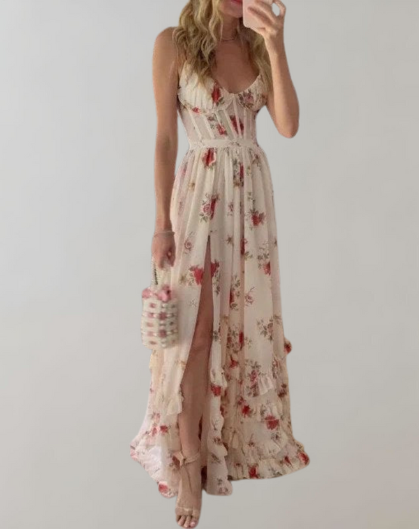 Amanda™ - Ärmelloses, tailliertes Kleid mit Blumendruck und sexy Beinausschnitt