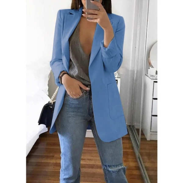 Greta – khakifarbener langer Damenblazer
