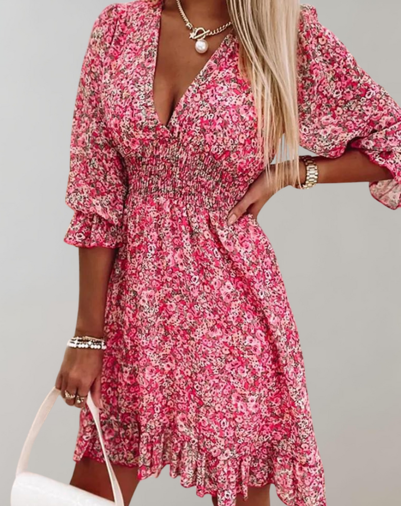 Moda - bedrucktes Sommerkleid mit V-Ausschnitt