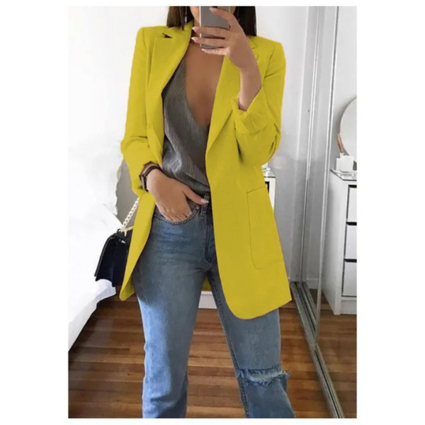 Greta – khakifarbener langer Damenblazer