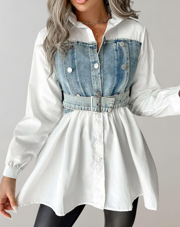 Eurika - Hemdkleid aus Denim mit Patchworkmuster