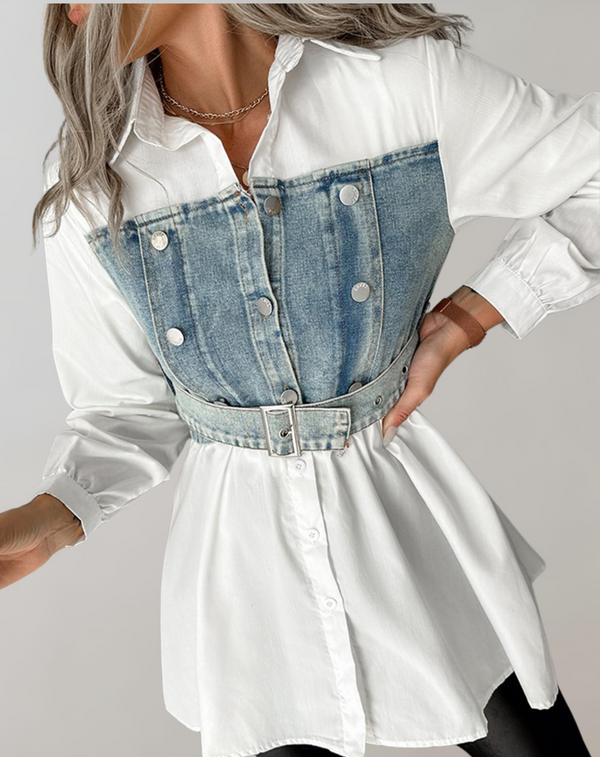 Eurika - Hemdkleid aus Denim mit Patchworkmuster
