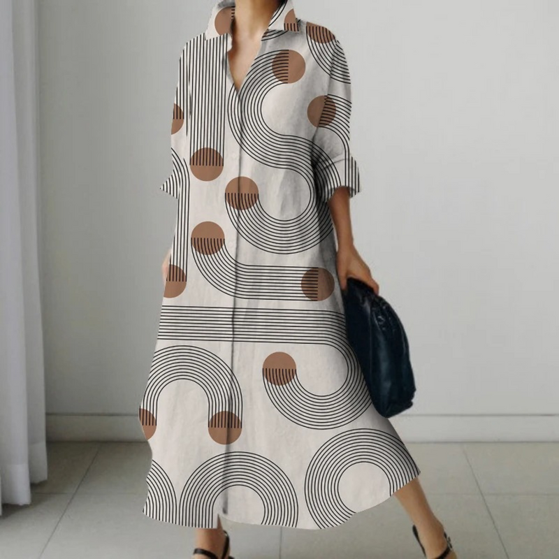 Irethel – bedrucktes, atmungsaktives Hemdblusenkleid im Business-Stil