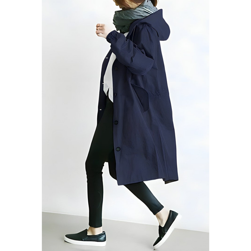 Damen Oversize Trenchcoat mit Kapuze – Lässiger, wasserabweisender Mantel in Grau für den Übergang