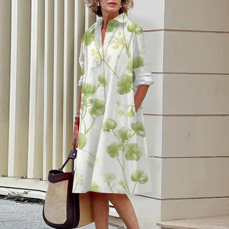 Miya – schmales Hemdkleid mit geometrischem Print und Wendekragen
