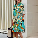 Miya – schmales Hemdkleid mit geometrischem Print und Wendekragen