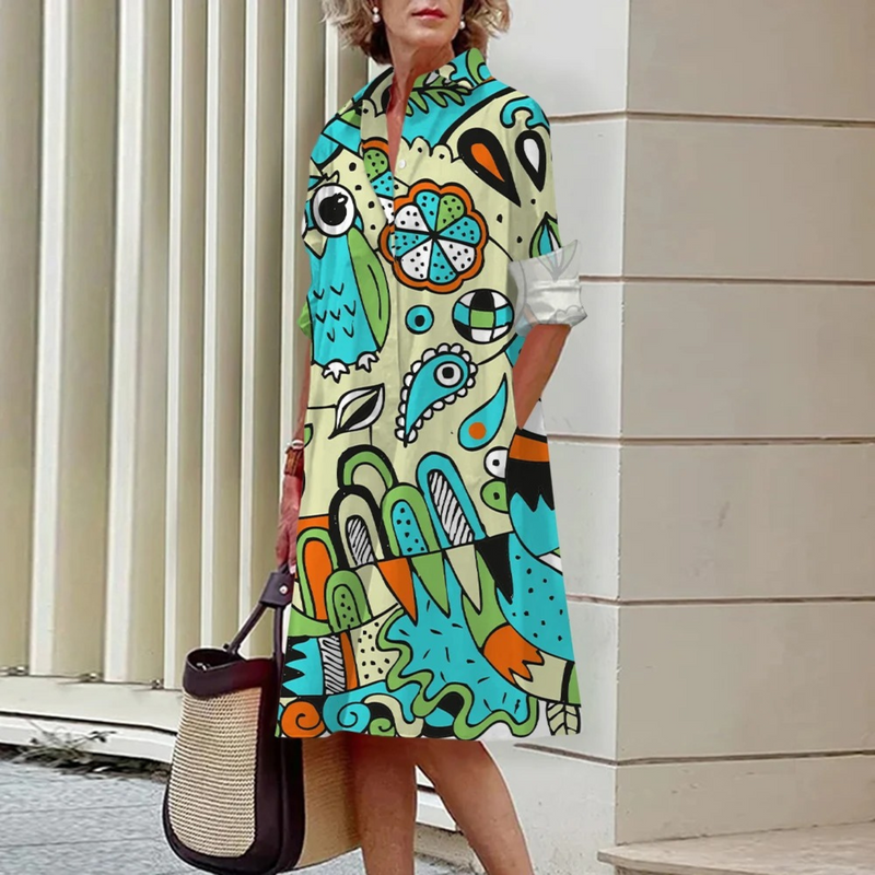 Miya – schmales Hemdkleid mit geometrischem Print und Wendekragen