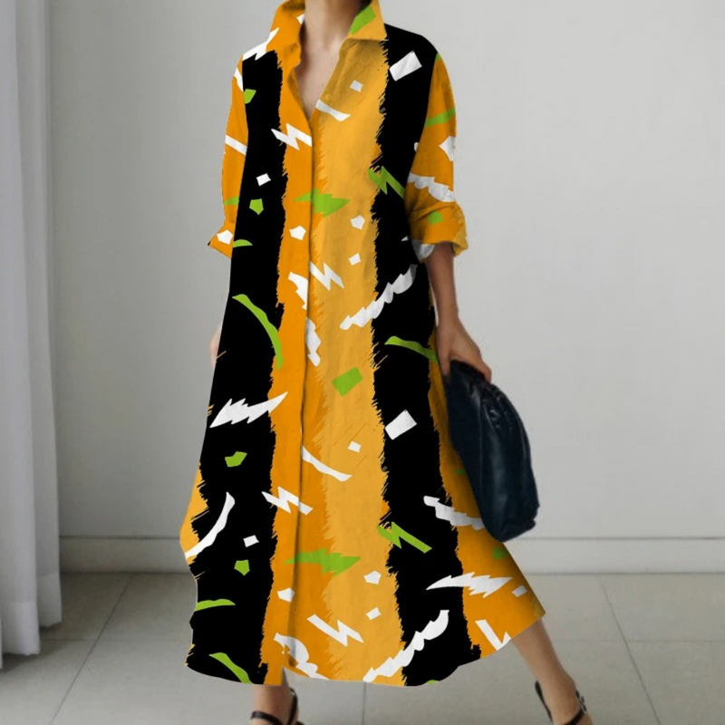 Irethel – bedrucktes, atmungsaktives Hemdblusenkleid im Business-Stil