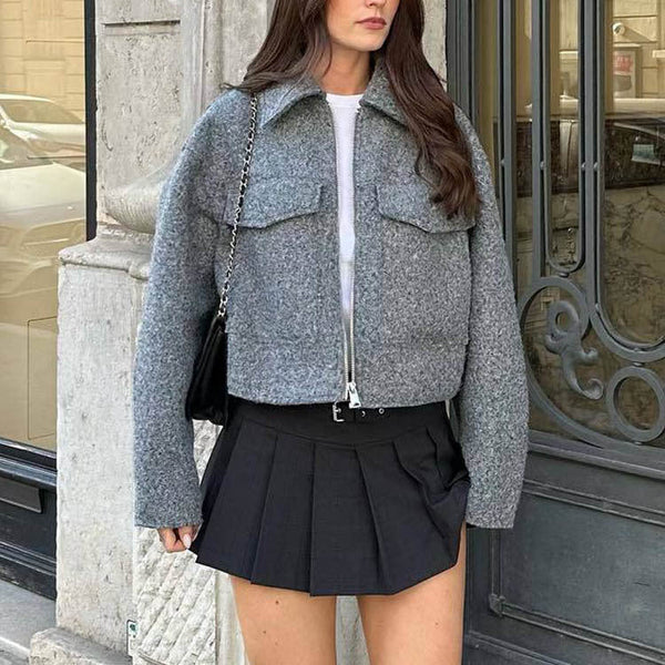 Laura | Kurze Mantel mit Wollrevers