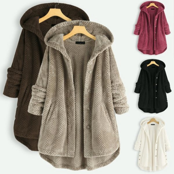 Kuschelige Damen Fleecejacke mit Kapuze – Lässige Winterjacke im Oversize-Look, Verschiedene Farben