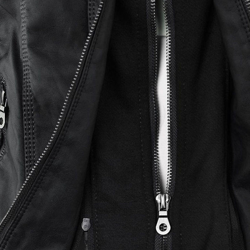 Damen Biker-Jacke aus Kunstleder – Stylische Jacke mit Kapuze und Reißverschlüssen, ideal für Herbst und Frühjahr