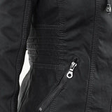 Damen Biker-Jacke aus Kunstleder – Stylische Jacke mit Kapuze und Reißverschlüssen, ideal für Herbst und Frühjahr