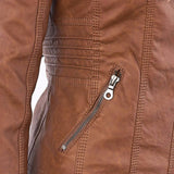Damen Biker-Jacke aus Kunstleder – Stylische Jacke mit Kapuze und Reißverschlüssen, ideal für Herbst und Frühjahr