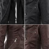Damen Biker-Jacke aus Kunstleder – Stylische Jacke mit Kapuze und Reißverschlüssen, ideal für Herbst und Frühjahr