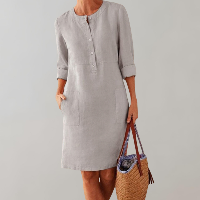 Yuna - bequemes Hemdkleid Damen | Button-Down-Front-Damenkleid | Zeitloses Kleid mit Dreiviertelärmeln