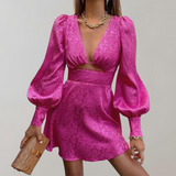 Isabella - Kleid mit tiefem V-Ausschnitt für Damen | trendiges Minikleid mit Puffärmeln