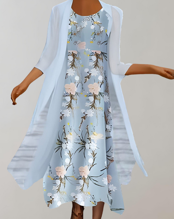 Penelope - Midikleid mit Blumenmuster | leichtes Damenkleid | Rundes langes Kleid