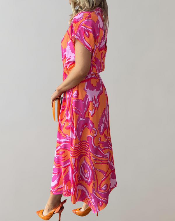 Bianca - Hemdblusenkleid mit buntem Print | Elastischer Bund für einen taillierten Look